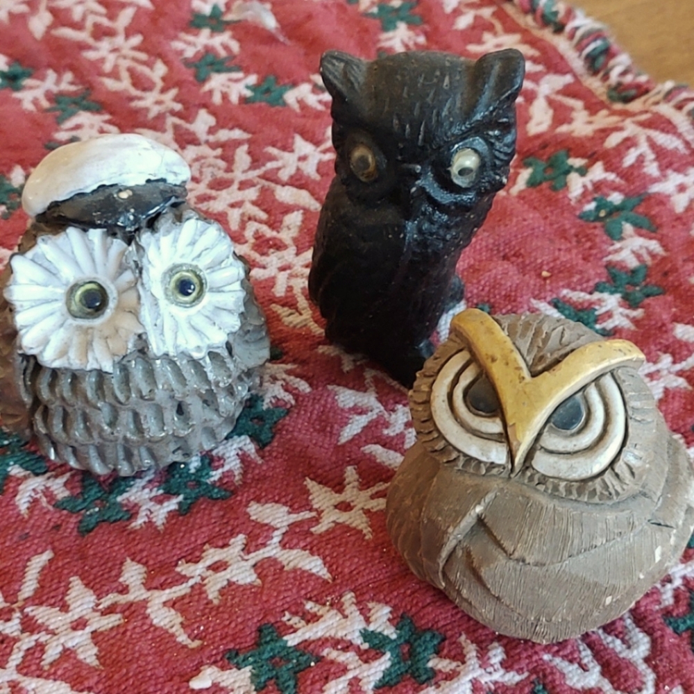 Lot of 3 Stoneware Art Pottery Owls